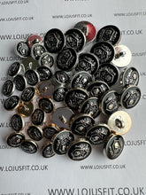 Load image into Gallery viewer, 5 10 20 SKULL SILVER BLACK or LIGHT GOLD BLACK 15mm 21mm Wide Shank Quality Buttons Dresses Tops Coats Babies Blazers Shirt Sewing Craft