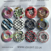Load image into Gallery viewer, 2 3 5 Wooden Buttons 37mm - 38mm Wide Sewing Craft 4 holes Different Flower Designs Pattern Colours