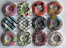 Load image into Gallery viewer, 2 3 5 Wooden Buttons 37mm - 38mm Wide Sewing Craft 4 holes Different Flower Designs Pattern Colours
