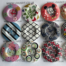 Load image into Gallery viewer, 2 3 5 Wooden Buttons 37mm - 38mm Wide Sewing Craft 4 holes Different Flower Designs Pattern Colours