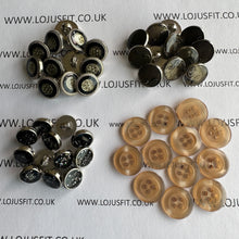 Load image into Gallery viewer, 5 10 20 Silver Black Grey Brown 11mm - 14mm Wide Flat Shank Buttons Dresses Tops Coats Babies Blazers Shirt Sewing Craft