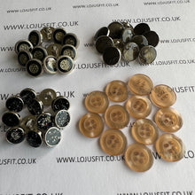 Load image into Gallery viewer, 5 10 20 Silver Black Grey Brown 11mm - 14mm Wide Flat Shank Buttons Dresses Tops Coats Babies Blazers Shirt Sewing Craft