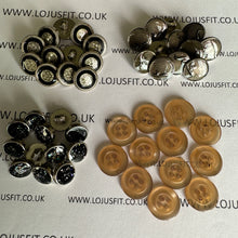 Load image into Gallery viewer, 5 10 20 Silver Black Grey Brown 11mm - 14mm Wide Flat Shank Buttons Dresses Tops Coats Babies Blazers Shirt Sewing Craft