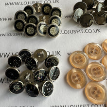 Load image into Gallery viewer, 5 10 20 Silver Black Grey Brown 11mm - 14mm Wide Flat Shank Buttons Dresses Tops Coats Babies Blazers Shirt Sewing Craft
