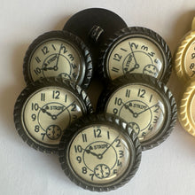 Load image into Gallery viewer, 6 10 Clock Watch Black Cream Shank Buttons 28mm 32mm Wide Dresses Tops Coats Babies Blazers Uniforms Shirt Sewing Craft