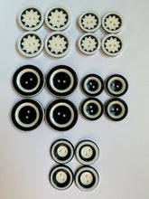Load image into Gallery viewer, 5 BLACK WHITE 22mm 26mm 31mm Wide Beautiful Buttons for Sewing Craft Cards Coat Shirt Jacket