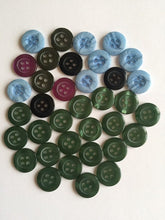 Load image into Gallery viewer, 36 Buttons The Lot Different Colours Shirt Coat Blazer Jackets Suits 4 Holes Quality Buttons 15mm Wide Dresses Tops Babies Sewing Craft