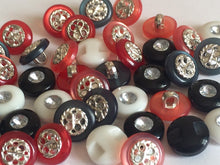 Load image into Gallery viewer, 20 40 Diamante Silver Centre Shank Flat Quality Buttons 11mm 12mm Wide Dresses Tops Coats Babies Blazers Shirt Sewing Craft