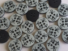 Load image into Gallery viewer, 10 20 LIGHT GREY Black Arrows Anchor Key Hole 13mm Wide Quality Beautiful Buttons Jacket Shirt Sewing Craft