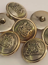 Load image into Gallery viewer, 5 BROWN SILVER Gold 25mm Wide Coat Of Arms Shank Quality Buttons Army Military Sewing Craft Coat Jacket