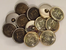 Load image into Gallery viewer, 5 BROWN SILVER Gold 25mm Wide Coat Of Arms Shank Quality Buttons Army Military Sewing Craft Coat Jacket