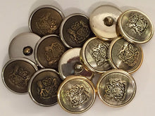 Load image into Gallery viewer, 5 BROWN SILVER Gold 25mm Wide Coat Of Arms Shank Quality Buttons Army Military Sewing Craft Coat Jacket