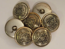 Load image into Gallery viewer, 5 BROWN SILVER Gold 25mm Wide Coat Of Arms Shank Quality Buttons Army Military Sewing Craft Coat Jacket