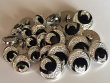 Load image into Gallery viewer, 10 20 Half Moon SILVER BLACK 16mm 22mm Wide Shank Quality Buttons Dresses Tops Coats Babies Blazers Shirt Sewing Craft