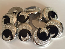 Load image into Gallery viewer, 10 20 Half Moon SILVER BLACK 16mm 22mm Wide Shank Quality Buttons Dresses Tops Coats Babies Blazers Shirt Sewing Craft