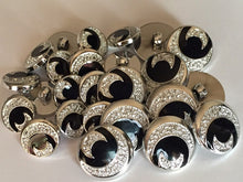 Load image into Gallery viewer, 10 20 Half Moon SILVER BLACK 16mm 22mm Wide Shank Quality Buttons Dresses Tops Coats Babies Blazers Shirt Sewing Craft