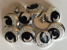 Load image into Gallery viewer, 10 20 Half Moon SILVER BLACK 16mm 22mm Wide Shank Quality Buttons Dresses Tops Coats Babies Blazers Shirt Sewing Craft