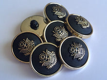 Load image into Gallery viewer, 5 10 BLACK GOLD 23mm Wide Eagle Bird Shank Quality Buttons Army Military Royal Sewing Craft Coat Jacket