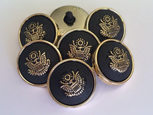 Load image into Gallery viewer, 5 10 BLACK GOLD 23mm Wide Eagle Bird Shank Quality Buttons Army Military Royal Sewing Craft Coat Jacket