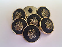Load image into Gallery viewer, 5 10 BLACK GOLD 23mm Wide Eagle Bird Shank Quality Buttons Army Military Royal Sewing Craft Coat Jacket