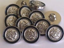 Load image into Gallery viewer, 10 BLACK SILVER Coat Of Arms 15mm Wide Shank Quality Buttons Dresses Tops Coats Babies Blazers Military Uniforms Shirt Sewing Craft