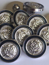 Load image into Gallery viewer, 10 BLACK SILVER Coat Of Arms 15mm Wide Shank Quality Buttons Dresses Tops Coats Babies Blazers Military Uniforms Shirt Sewing Craft