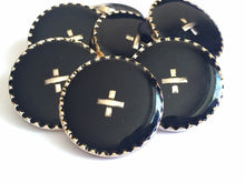 Load image into Gallery viewer, 5 CROSS PLUS BLACK Gold 26mm Wide Shank Chain Buttons Sewing Craft Coat Jacket