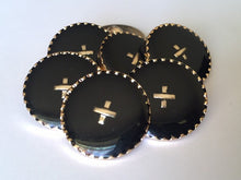 Load image into Gallery viewer, 5 CROSS PLUS BLACK Gold 26mm Wide Shank Chain Buttons Sewing Craft Coat Jacket