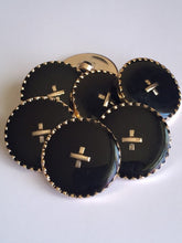 Load image into Gallery viewer, 5 CROSS PLUS BLACK Gold 26mm Wide Shank Chain Buttons Sewing Craft Coat Jacket