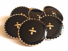 Load image into Gallery viewer, 5 CROSS PLUS BLACK Gold 26mm Wide Shank Chain Buttons Sewing Craft Coat Jacket