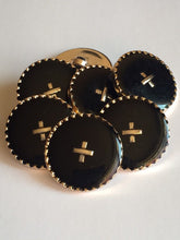 Load image into Gallery viewer, 5 CROSS PLUS BLACK Gold 26mm Wide Shank Chain Buttons Sewing Craft Coat Jacket