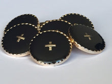 Load image into Gallery viewer, 5 CROSS PLUS BLACK Gold 26mm Wide Shank Chain Buttons Sewing Craft Coat Jacket