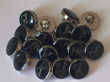 Load image into Gallery viewer, 10 20 BLACK SILVER BOW Tie Shank Quality Buttons 12mm Wide Dresses Tops Coats Babies Blazers Shirt Sewing Craft