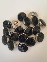 Load image into Gallery viewer, 10 20 BLACK SILVER BOW Tie Shank Quality Buttons 12mm Wide Dresses Tops Coats Babies Blazers Shirt Sewing Craft