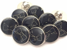 Load image into Gallery viewer, 10 20 BLACK SILVER BOW Tie Shank Quality Buttons 12mm Wide Dresses Tops Coats Babies Blazers Shirt Sewing Craft