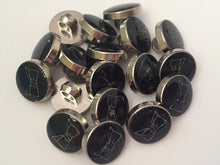 Load image into Gallery viewer, 10 20 BLACK SILVER BOW Tie Shank Quality Buttons 12mm Wide Dresses Tops Coats Babies Blazers Shirt Sewing Craft