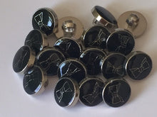 Load image into Gallery viewer, 10 20 BLACK SILVER BOW Tie Shank Quality Buttons 12mm Wide Dresses Tops Coats Babies Blazers Shirt Sewing Craft