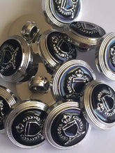Load image into Gallery viewer, 10 20 BLACK SILVER Crown 15mm Wide Shank Quality Buttons Dresses Tops Coats Babies Blazers Military Uniforms Shirt Sewing Craft