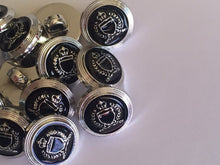Load image into Gallery viewer, 10 20 BLACK SILVER Crown 15mm Wide Shank Quality Buttons Dresses Tops Coats Babies Blazers Military Uniforms Shirt Sewing Craft