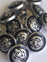 Load image into Gallery viewer, 10 20 BLACK SILVER Crown Coat Of Arms 15mm Wide Shank Quality Buttons Dresses Tops Coats Babies Blazers Military Uniforms Shirt Sewing Craft
