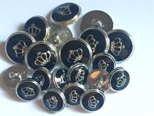 Load image into Gallery viewer, 10 CROWN ROYAL Silver Black 16mm 21mm Wide Shank Quality Buttons Dresses Tops Coats Babies Blazers Jackets Suits Shirts Skirts Trousers