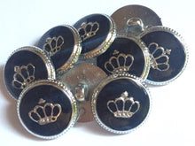Load image into Gallery viewer, 10 CROWN ROYAL Silver Black 16mm 21mm Wide Shank Quality Buttons Dresses Tops Coats Babies Blazers Jackets Suits Shirts Skirts Trousers