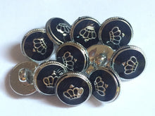 Load image into Gallery viewer, 10 CROWN ROYAL Silver Black 16mm 21mm Wide Shank Quality Buttons Dresses Tops Coats Babies Blazers Jackets Suits Shirts Skirts Trousers