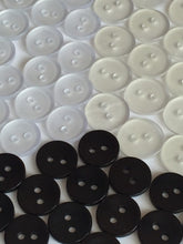 Load image into Gallery viewer, 50 CLEAR WHITE BLACK 11mm 13mm Wide Quality Buttons Shirt Sewing Craft