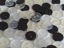 Load image into Gallery viewer, 50 CLEAR WHITE BLACK 11mm 13mm Wide Quality Buttons Shirt Sewing Craft