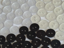 Load image into Gallery viewer, 50 CLEAR WHITE BLACK 11mm 13mm Wide Quality Buttons Shirt Sewing Craft