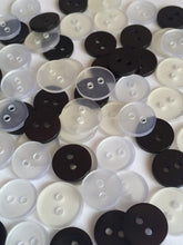 Load image into Gallery viewer, 50 CLEAR WHITE BLACK 11mm 13mm Wide Quality Buttons Shirt Sewing Craft