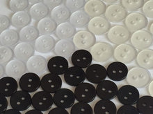 Load image into Gallery viewer, 50 CLEAR WHITE BLACK 11mm 13mm Wide Quality Buttons Shirt Sewing Craft