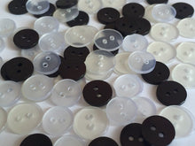 Load image into Gallery viewer, 50 CLEAR WHITE BLACK 11mm 13mm Wide Quality Buttons Shirt Sewing Craft
