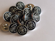 Load image into Gallery viewer, 10 20 BLACK SILVER CROWN Shank Quality Buttons 13mm Wide Dresses Tops Coats Babies Blazers Shirt Sewing Craft